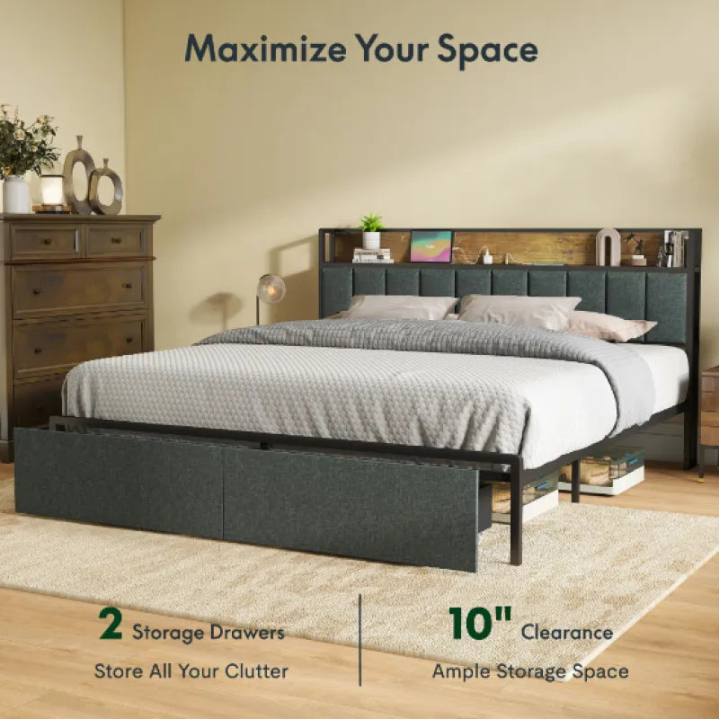 Bed With Charging Station And LED Lights