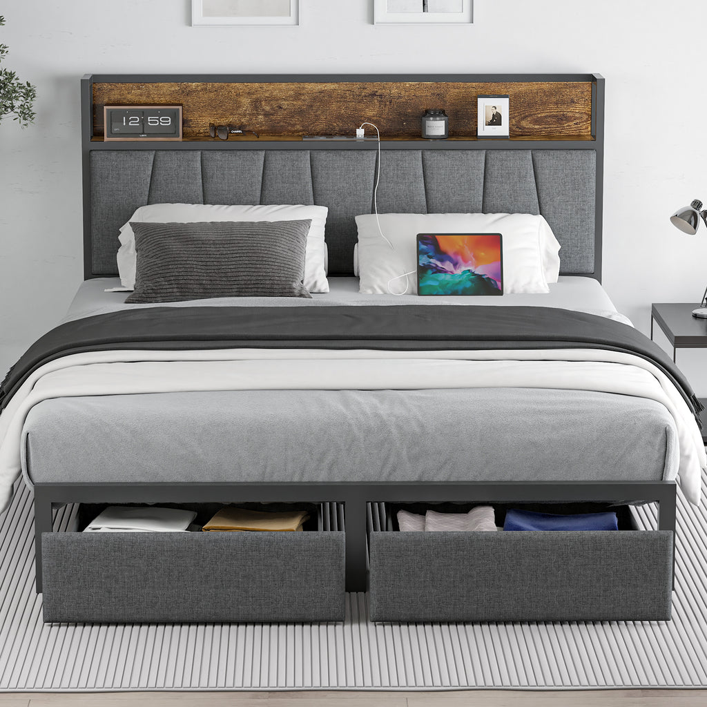 Bed With Charging Station And LED Lights