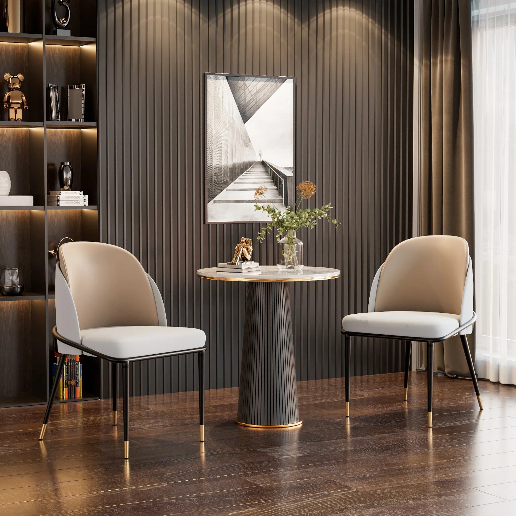 Dining Chair Set of 2 - Faux Leather Upholstered with Wooden Back | LUMORA