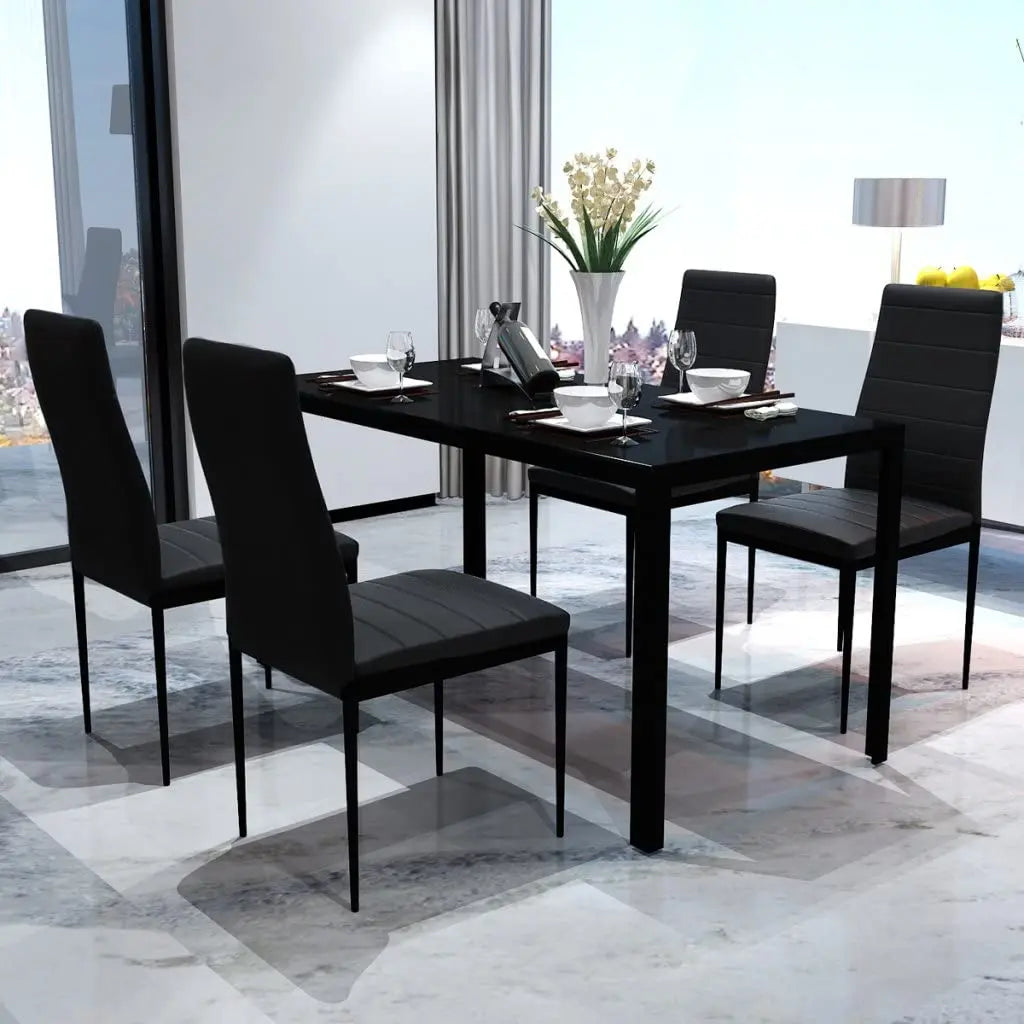 Dining Chair Set of 4 - Leather Upholstery with Metal Legs | LUMORA