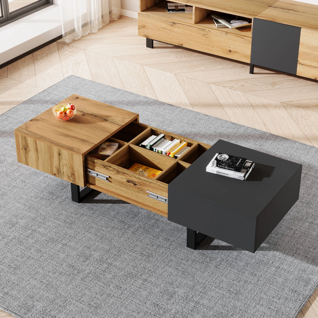 Modern Sliding Coffee Table with Hidden Storage - Wood & Metal | LUMORA