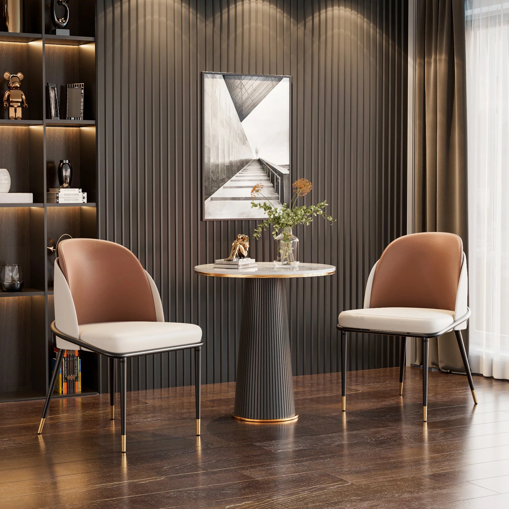 Dining Chair Set of 2 - Faux Leather Upholstered with Wooden Back | LUMORA