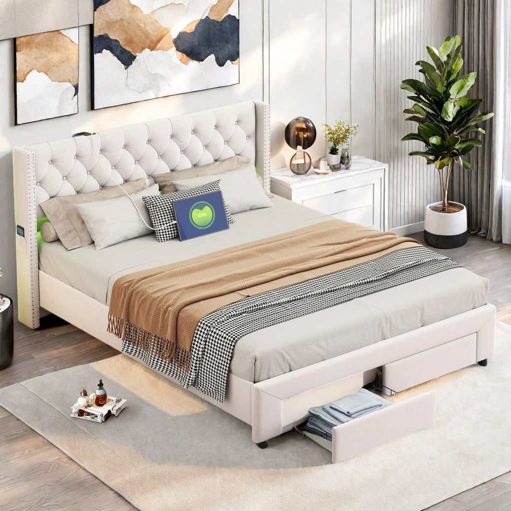 Bed with 2 Storage Space Drawers