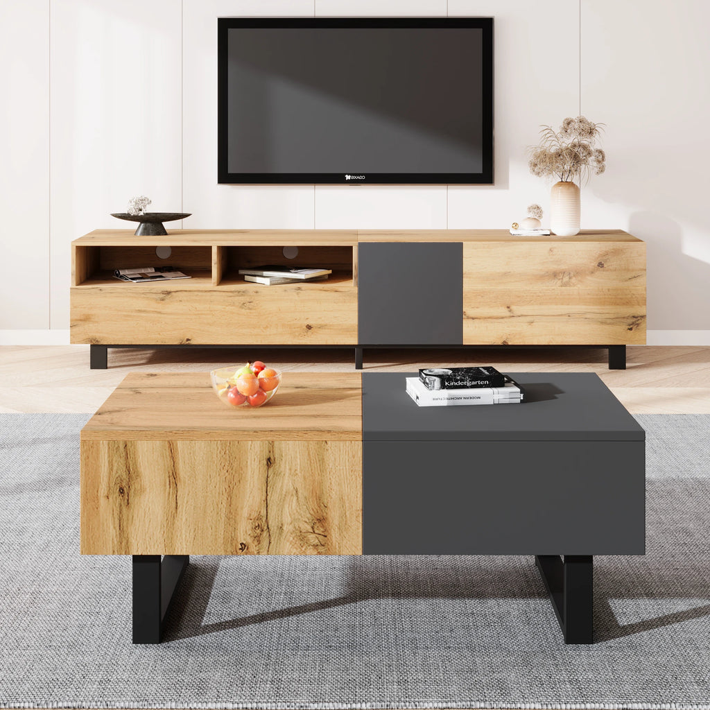 Modern Sliding Coffee Table with Hidden Storage - Wood & Metal | LUMORA