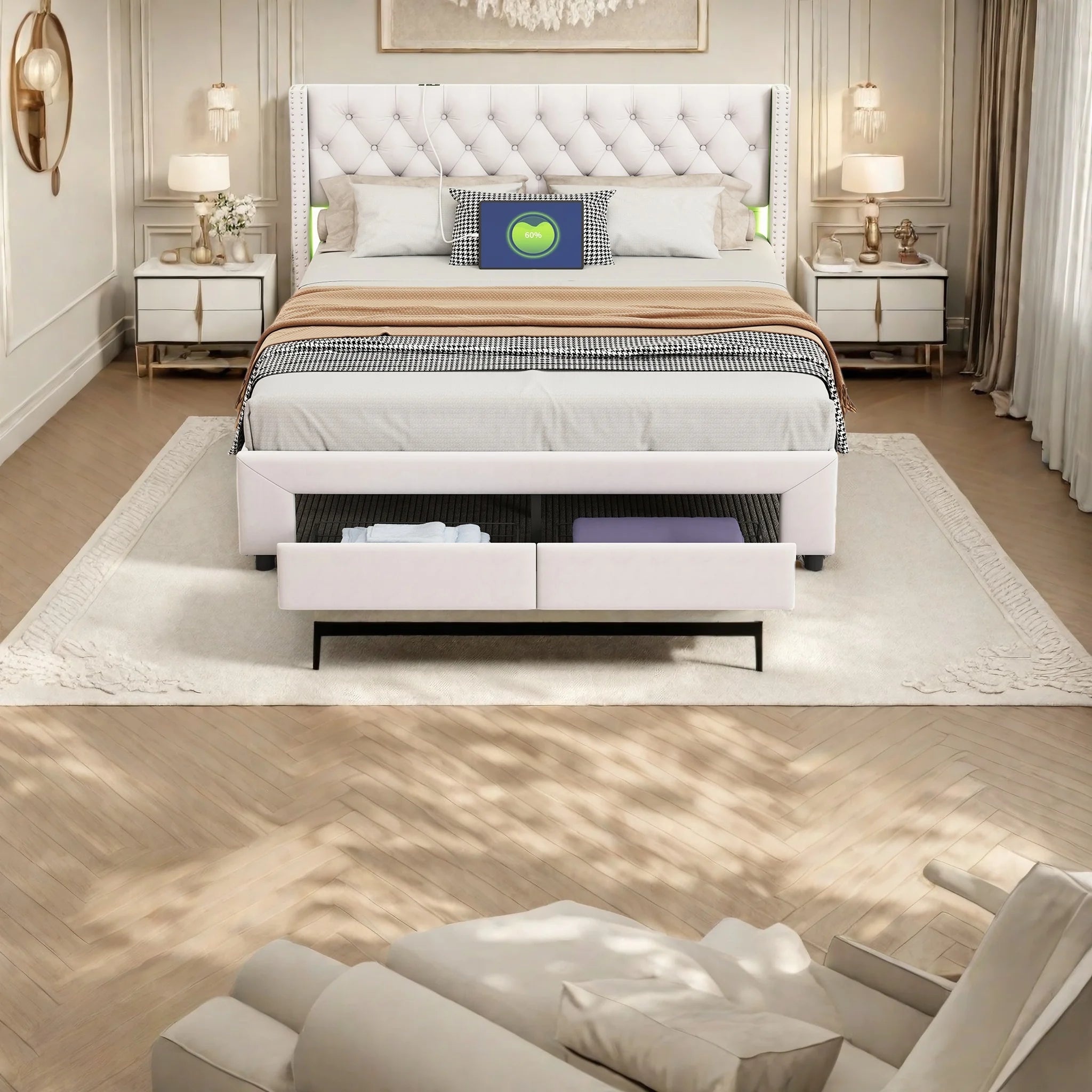 Bed with 2 Storage Space Drawers