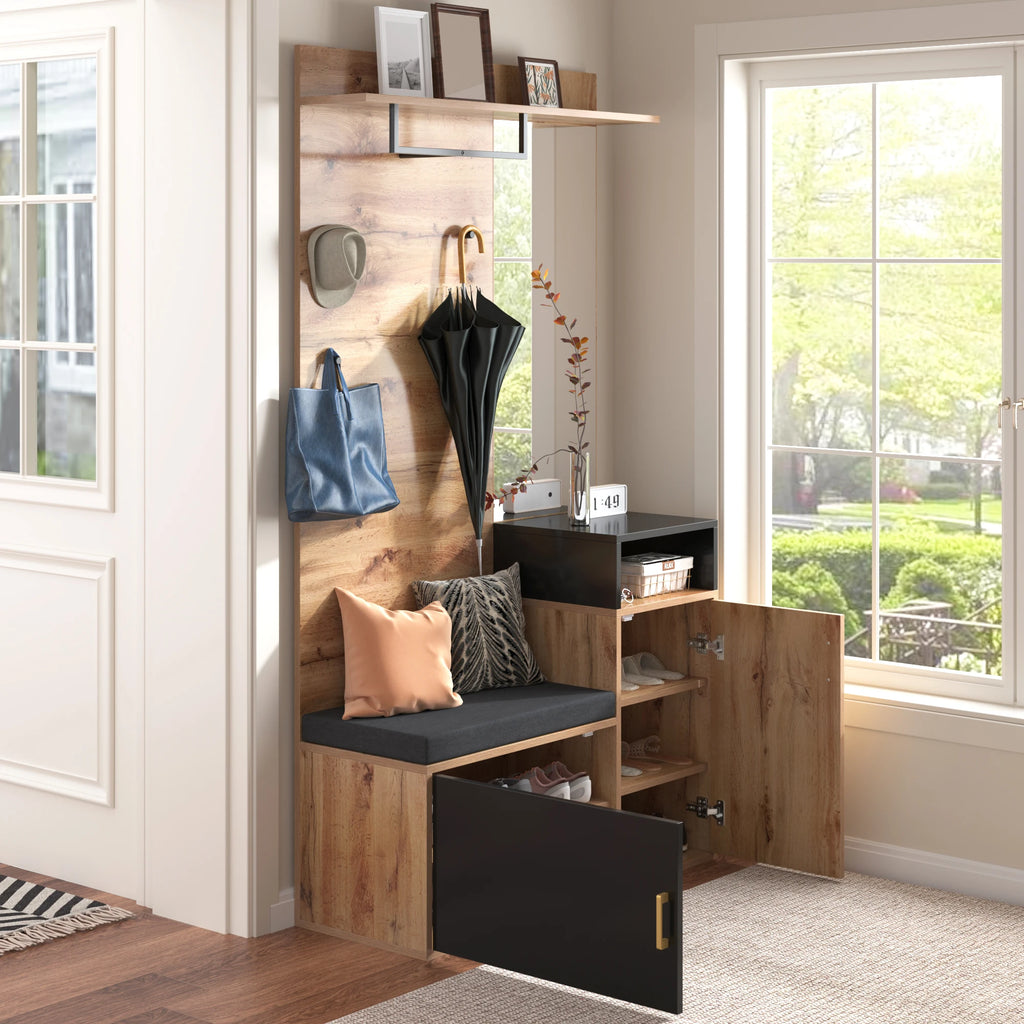 Wardrobe set with 4 coat hooks and mirror