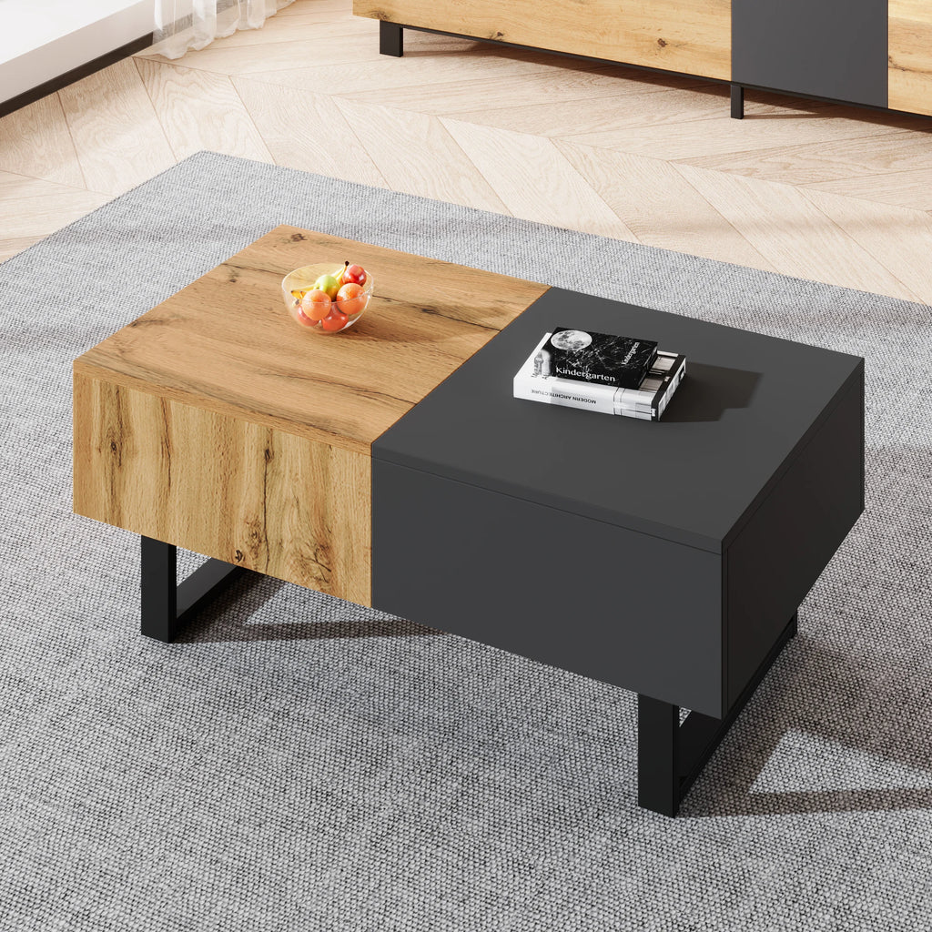 Modern Sliding Coffee Table with Hidden Storage - Wood & Metal | LUMORA