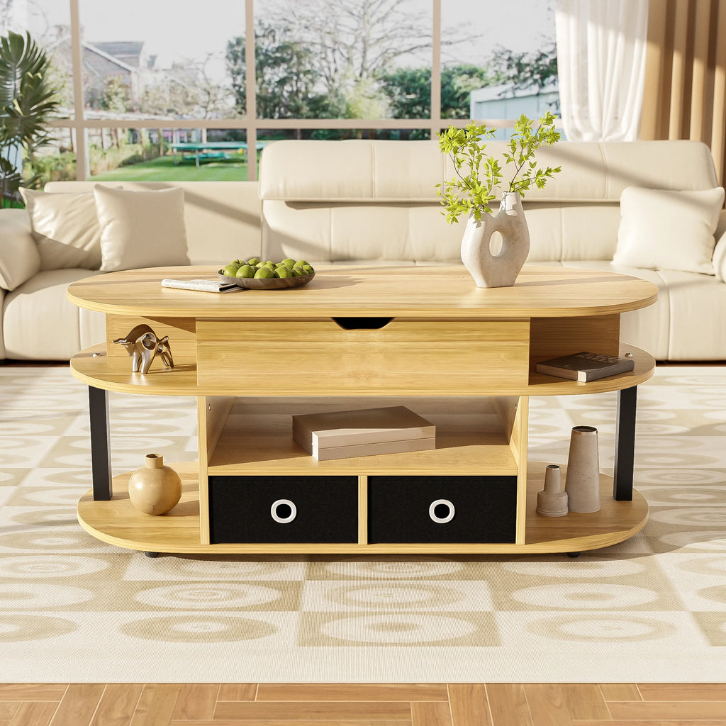 Modern Wood Grain Table with Lift Function