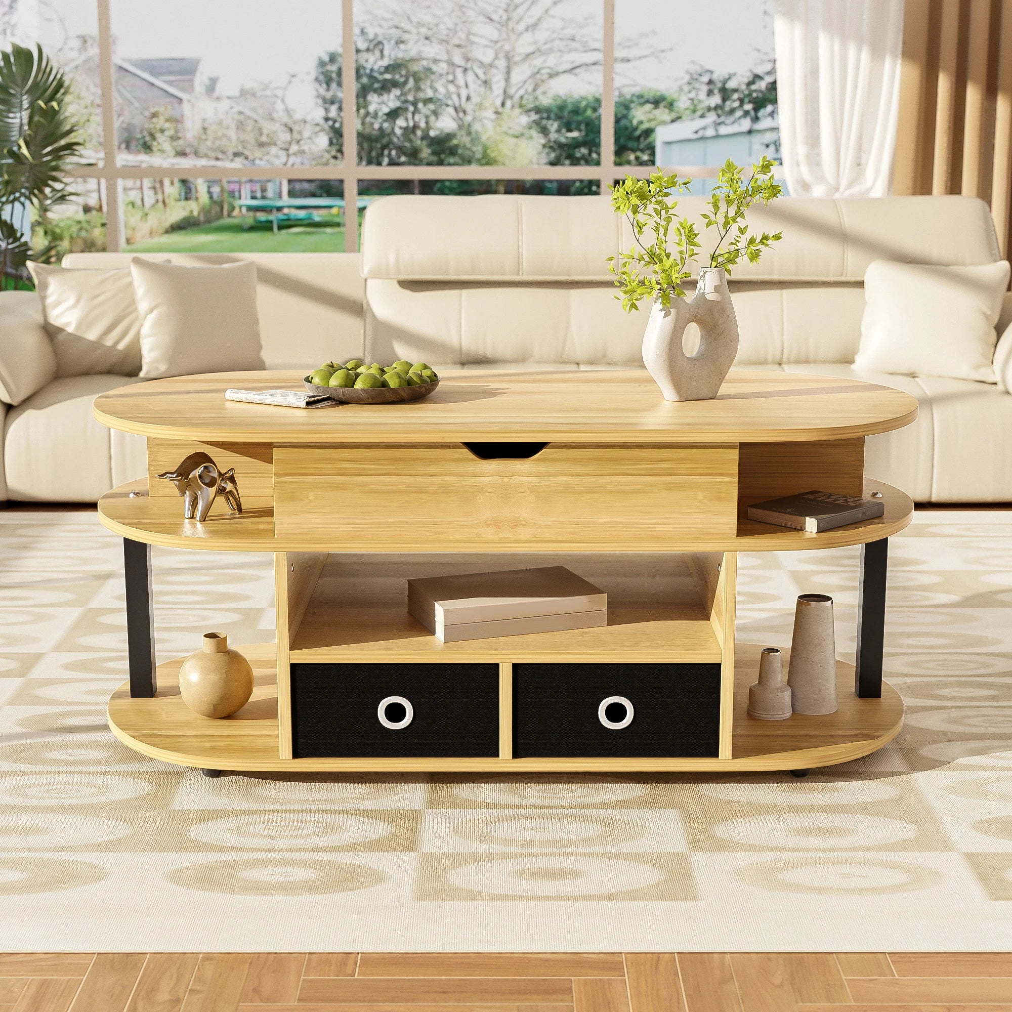 Modern Wood Grain Table with Lift Function