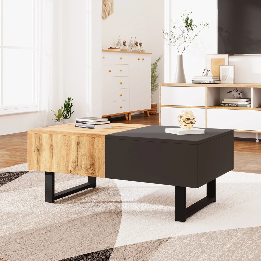 Modern Sliding Coffee Table with Hidden Storage - Wood & Metal | LUMORA