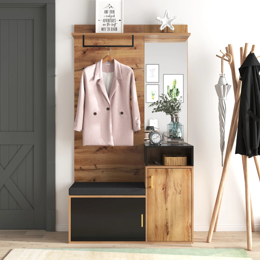 Wardrobe set with 4 coat hooks and mirror