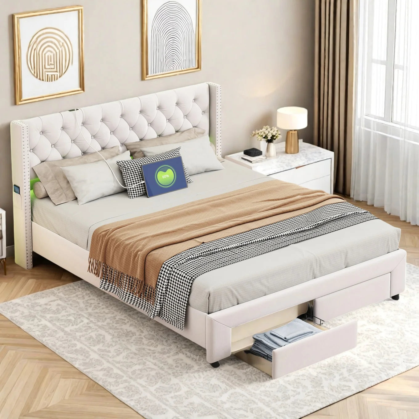 Bed with 2 Storage Space Drawers