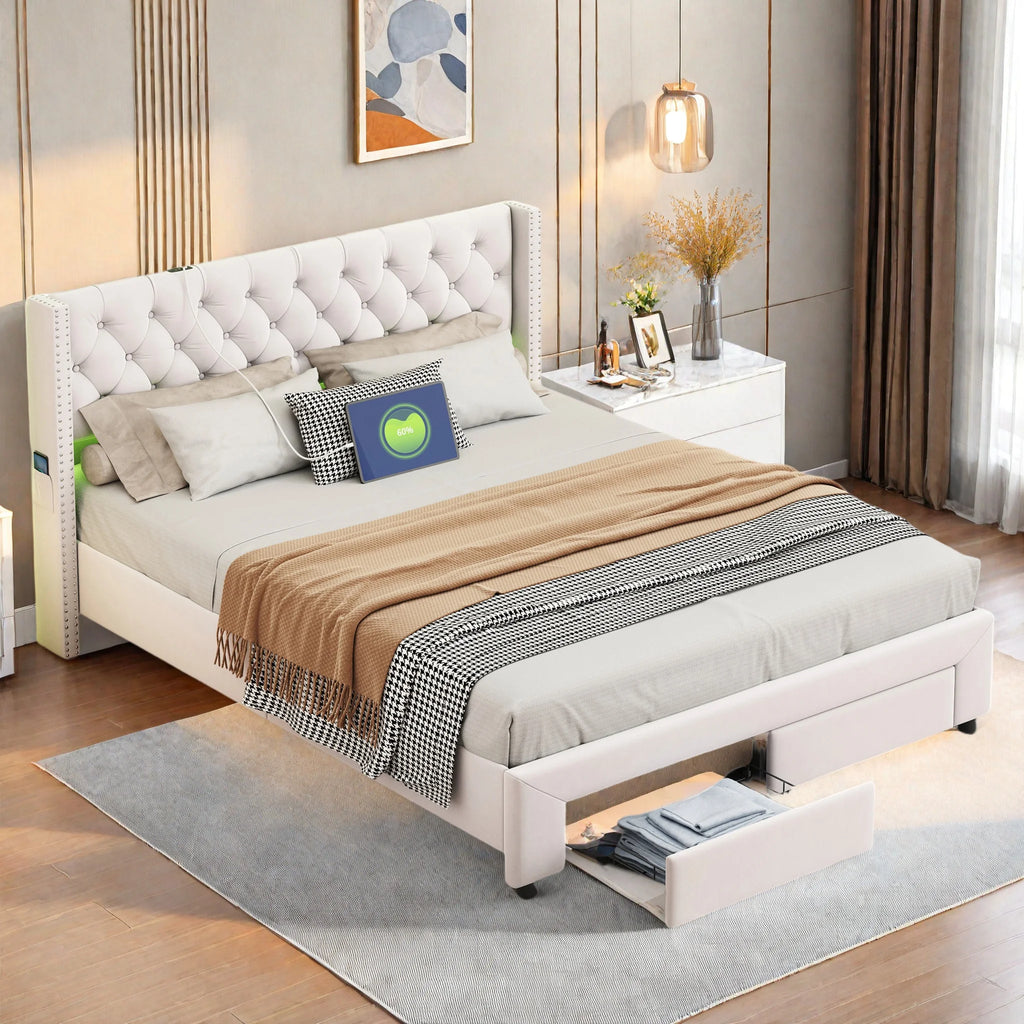 Bed with 2 Storage Space Drawers