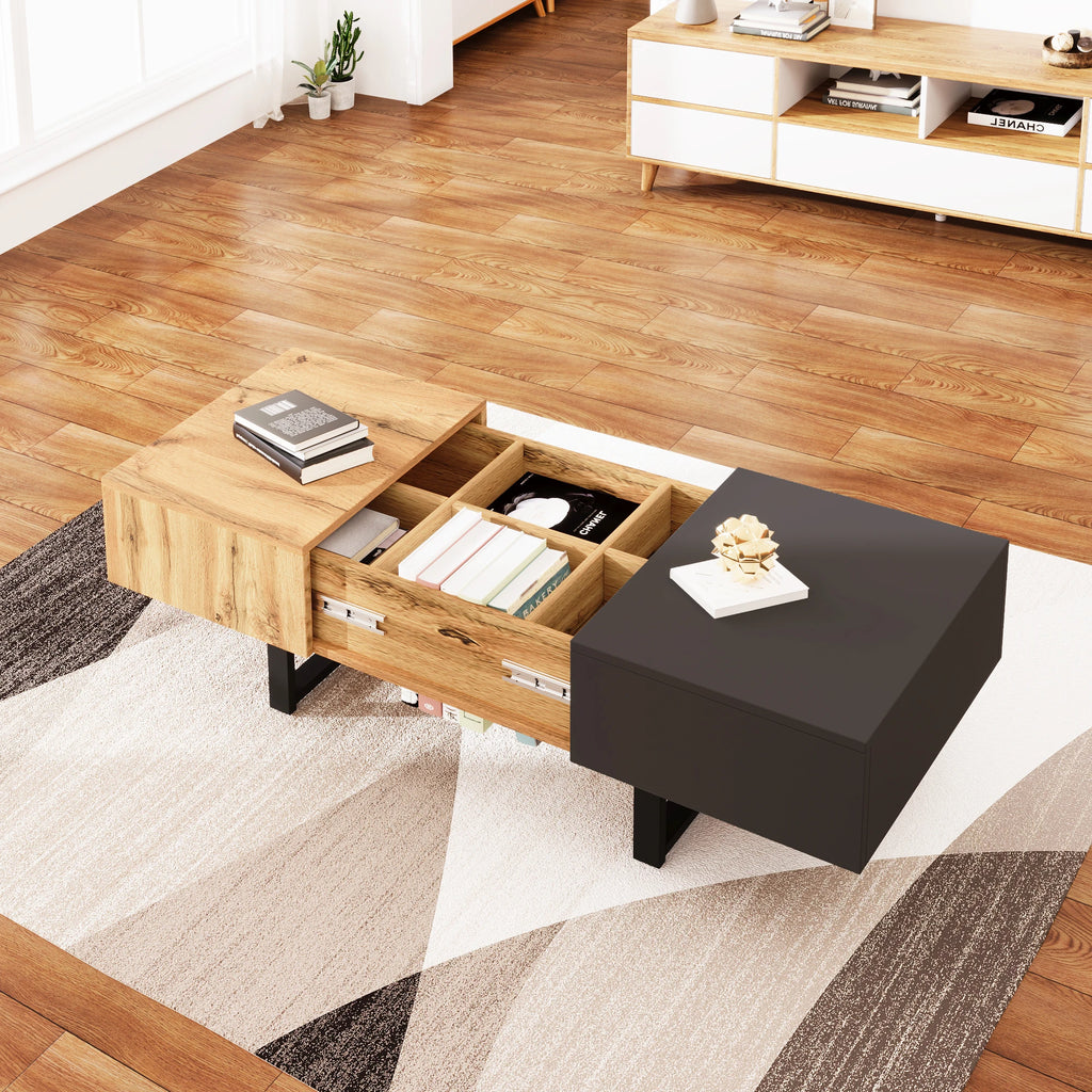 Modern Sliding Coffee Table with Hidden Storage - Wood & Metal | LUMORA