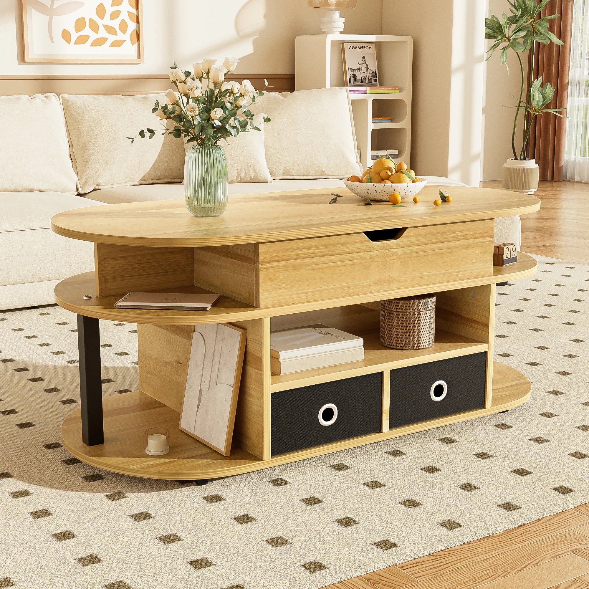 Modern Wood Grain Table with Lift Function