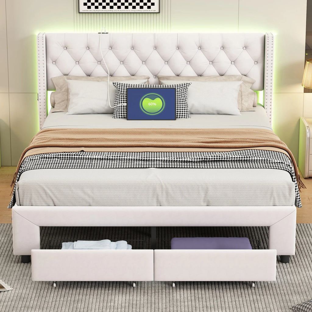 Bed with 2 Storage Space Drawers