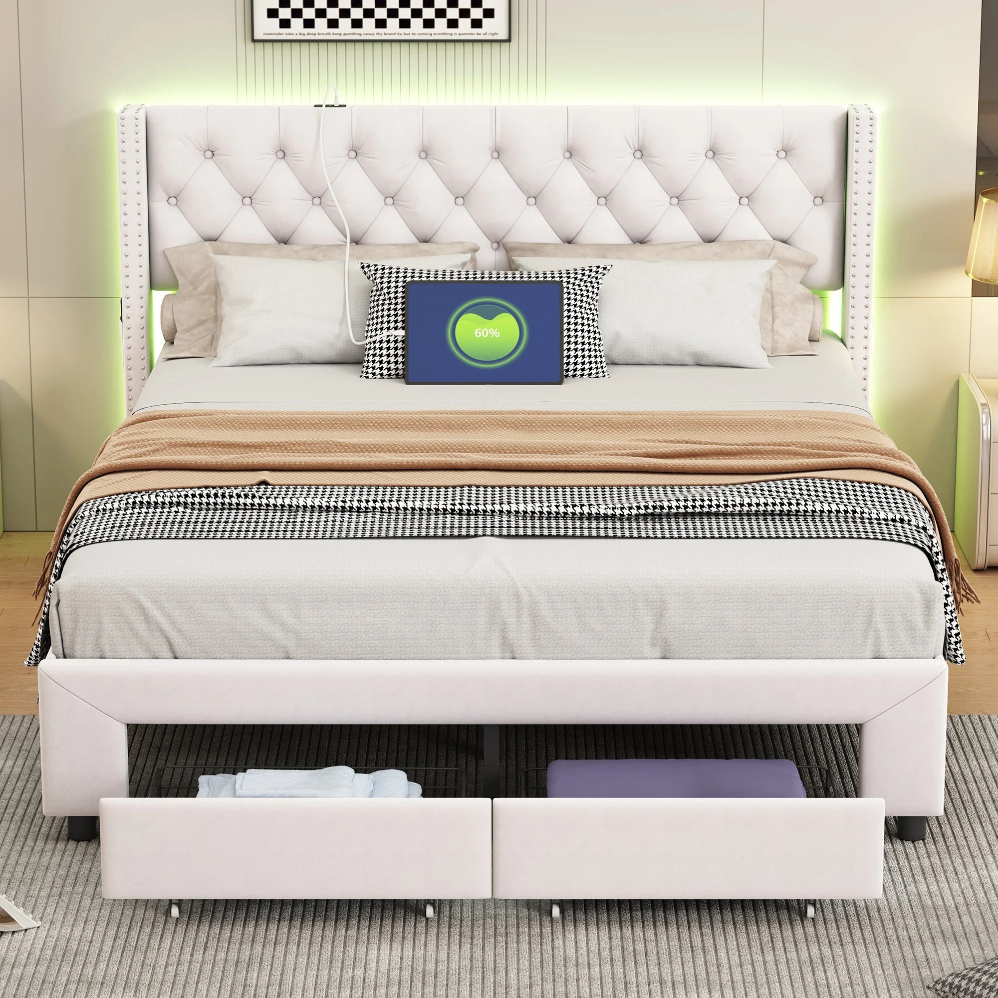 Bed with 2 Storage Space Drawers