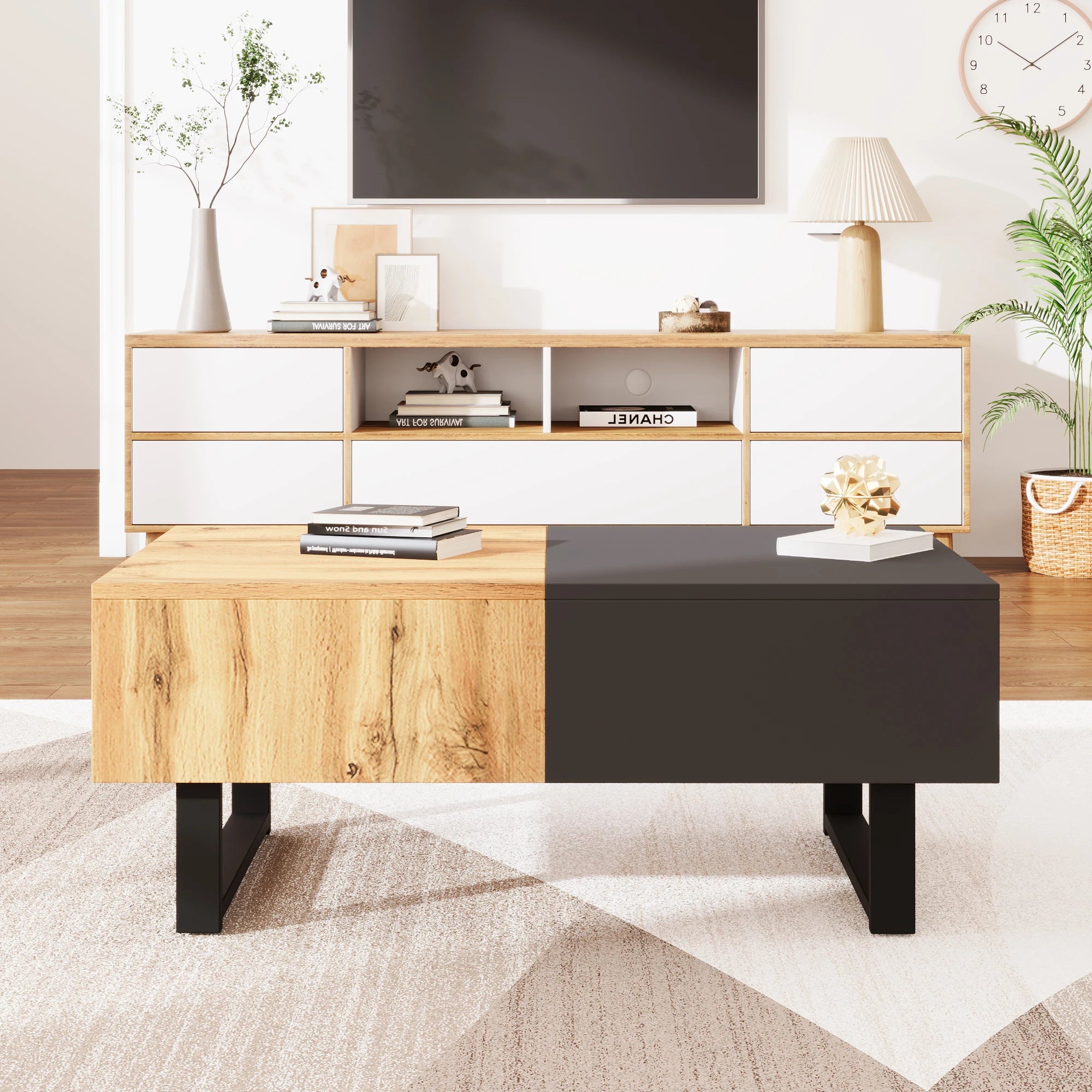 Modern Sliding Coffee Table with Hidden Storage - Wood & Metal | LUMORA
