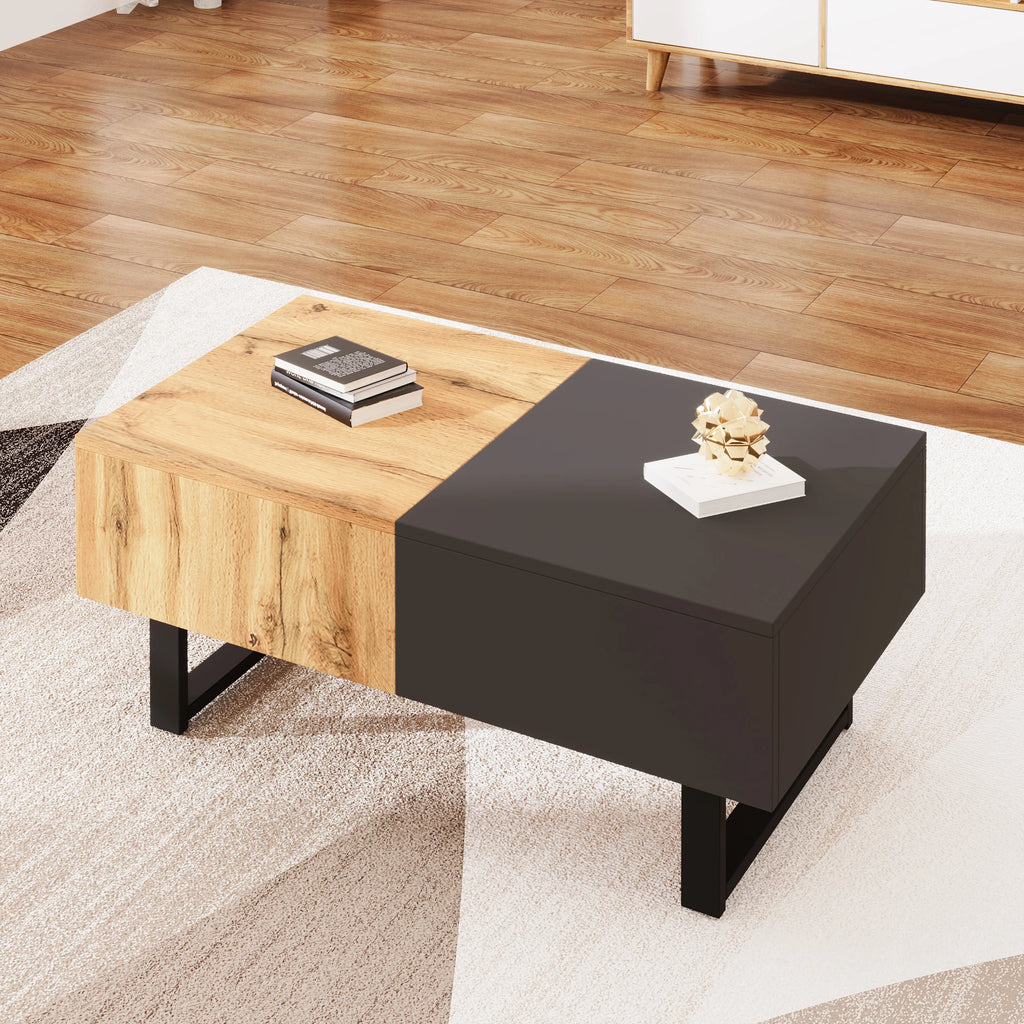 Modern Sliding Coffee Table with Hidden Storage - Wood & Metal | LUMORA