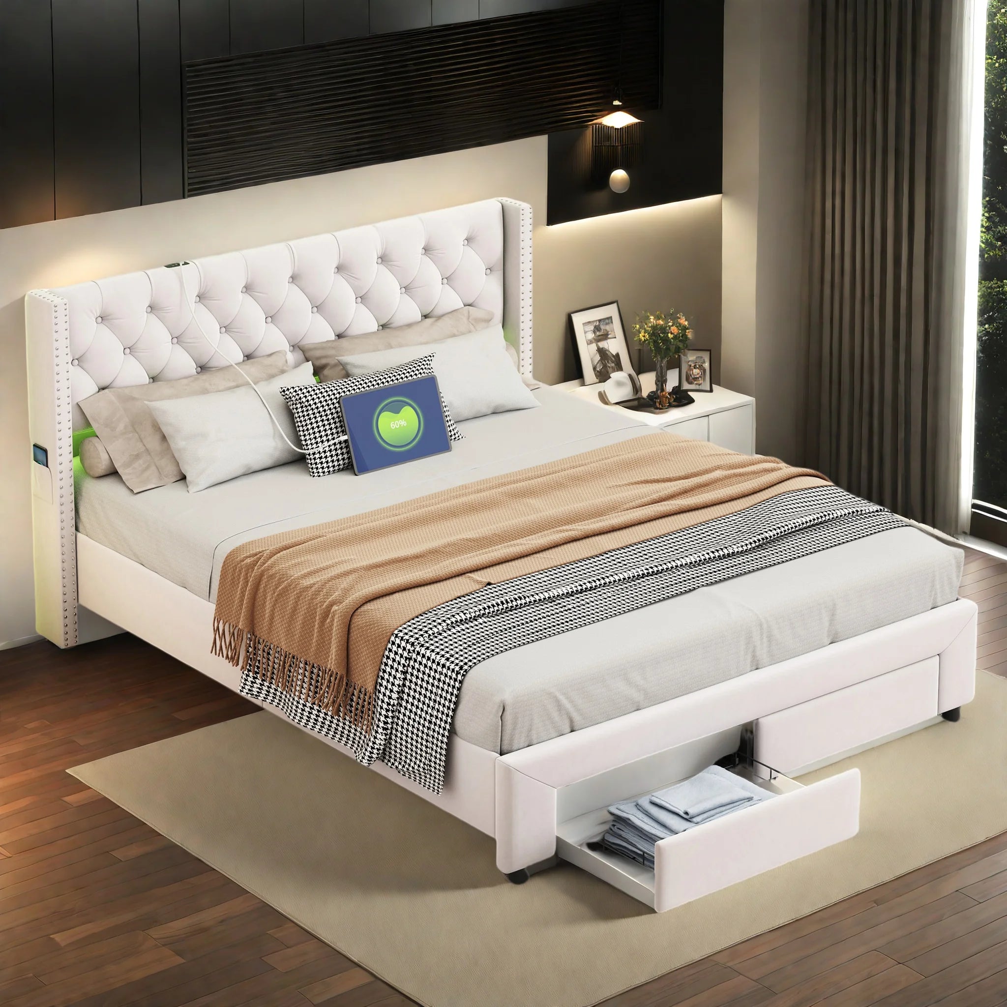 Bed with 2 Storage Space Drawers