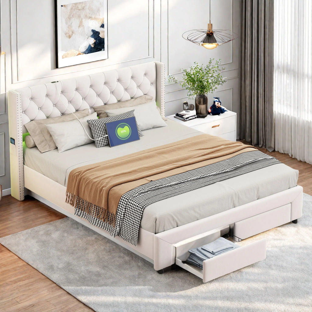 Bed with 2 Storage Space Drawers