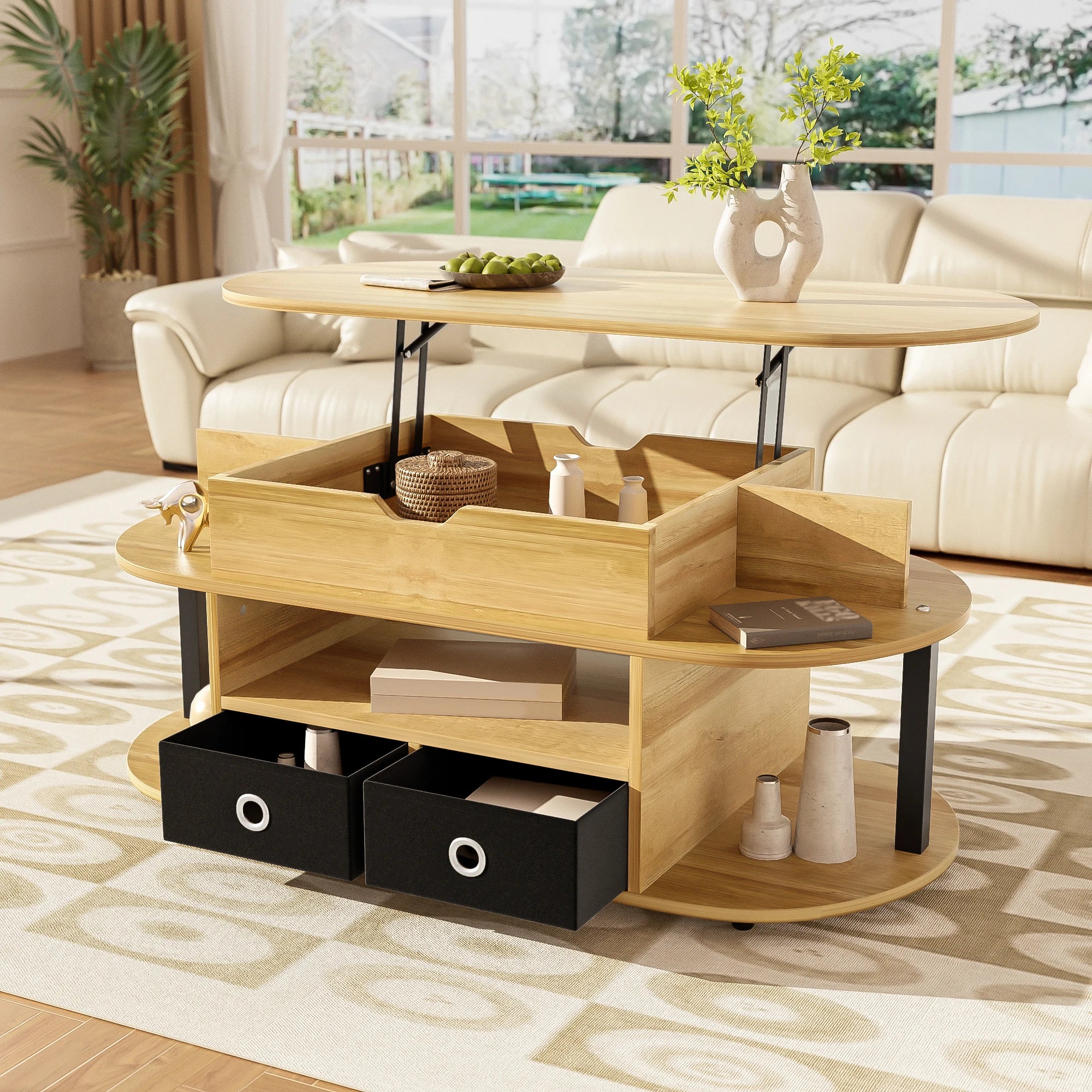 Modern Wood Grain Table with Lift Function