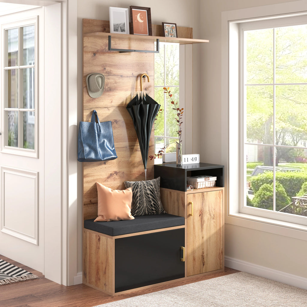 Wardrobe set with 4 coat hooks and mirror